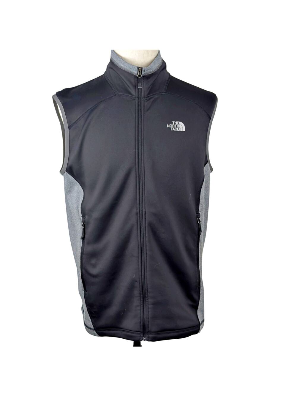 The North Face FlashDry Vest Mens MED Black Grey Full Zip Active Hiking Layer